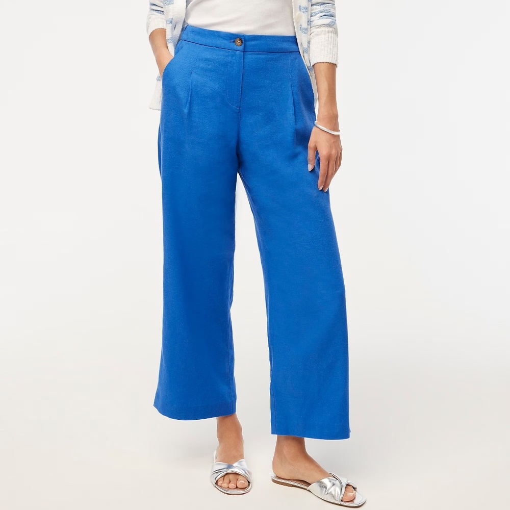 J.Crew Linen-blend Pleated Wide-leg Crop Pant